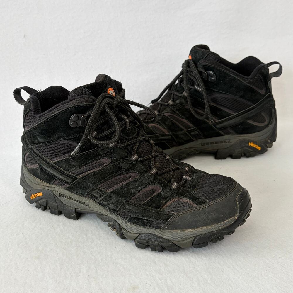 Merrell Hiking Boots Mens 10.5 Black Suede Hi-Top Vibram Soles Performance Shoes